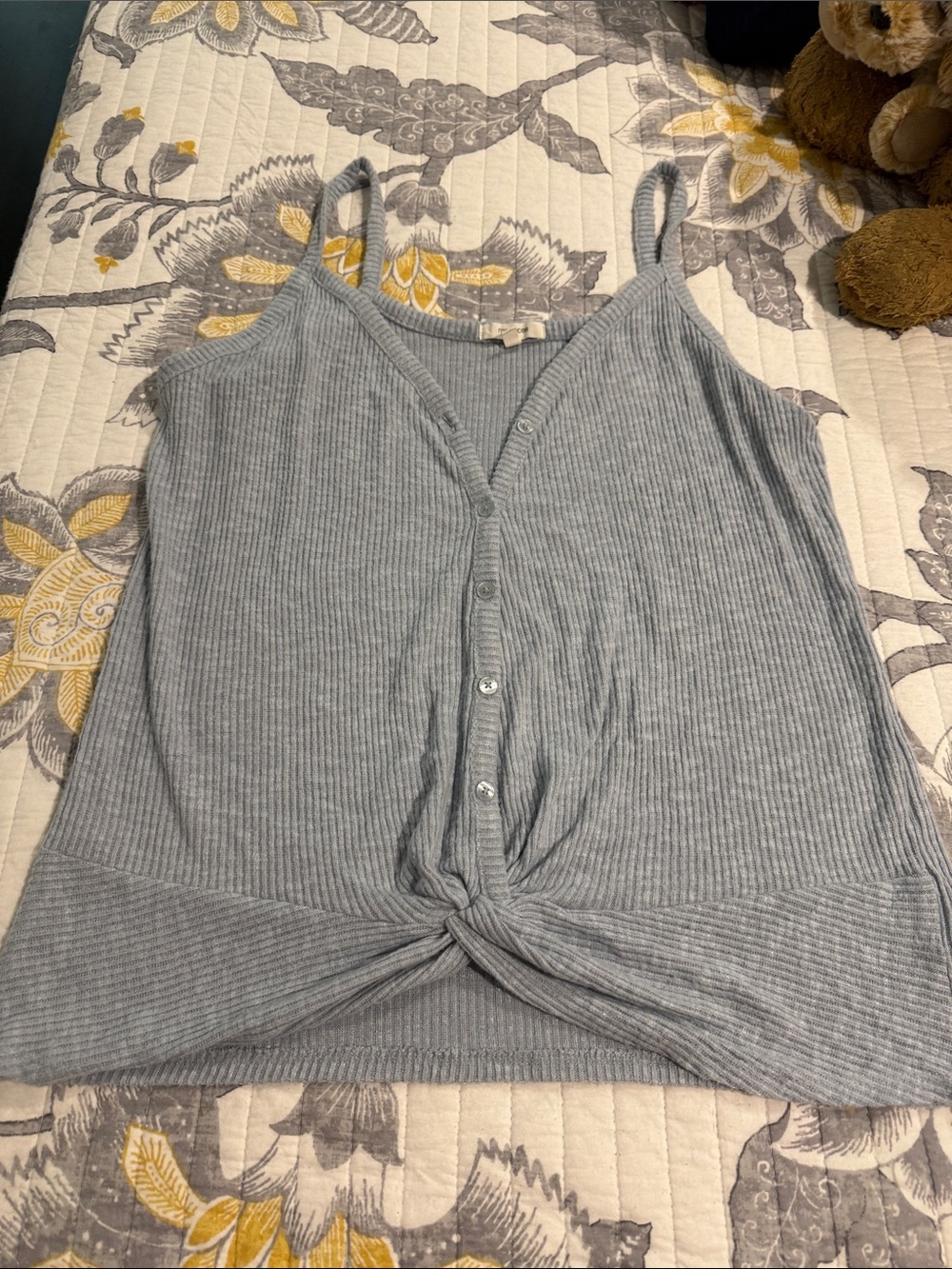 Maurices Light Gray Ribbed Knot-Front Cami